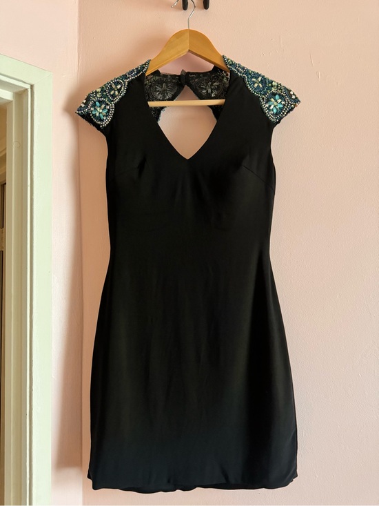 Dresses & Skirts - Black Dress with Beaded Blue Shoulder Embellishments